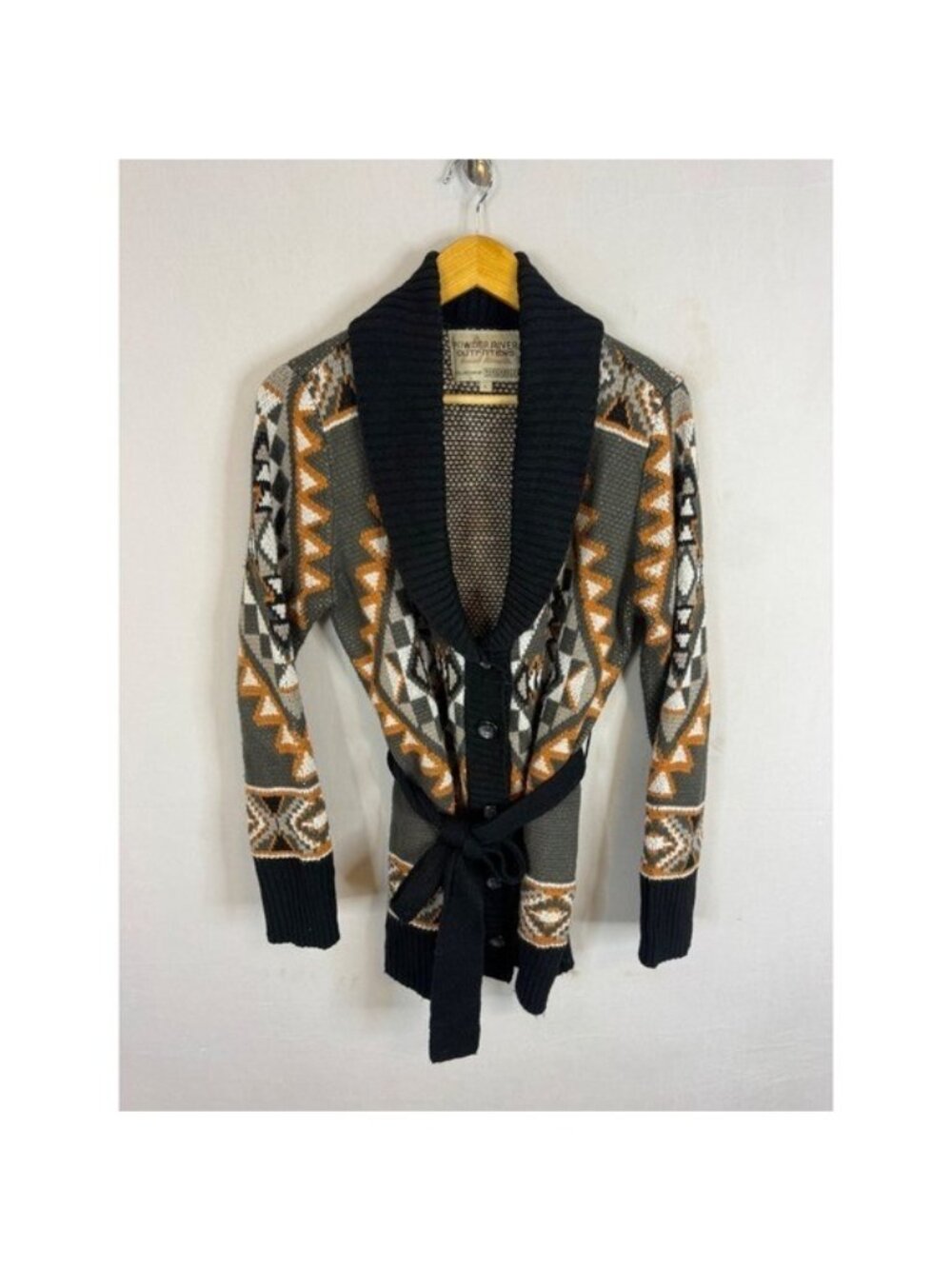 Powder River Outfitters Southwestern Shawl Collar Belted Cardigan Sweater Large